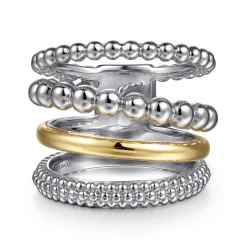 Gabriel & Co. 14K Yellow Gold and 925 Sterling Silver Bujukan Wide Band Ring