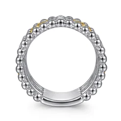 New Gabriel & Co. 14K Yellow Gold and 925 Sterling Silver Bujukan White Sapphire Wide Band Ring