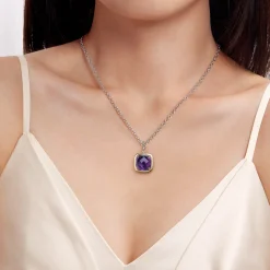 Online Gabriel & Co. 14K Yellow Gold and 925 Sterling Silver Bujukan Cushion Amethyst Pendant Necklace