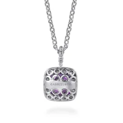 Online Gabriel & Co. 14K Yellow Gold and 925 Sterling Silver Bujukan Cushion Amethyst Pendant Necklace