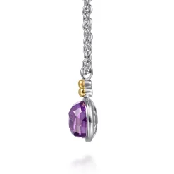 Gabriel & Co. 14K Yellow Gold and 925 Sterling Silver Bujukan Round Amethyst Pendant Necklace