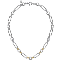 Sale Gabriel & Co. 14K Yellow Gold and 925 Sterling Silver Bujukan Clover and White Sapphire Link Chain Necklace