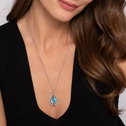 New Gabriel & Co. 14K Yellow Gold and 925 Sterling Silver Bujukan Pear Blue Topaz Pendant Necklace