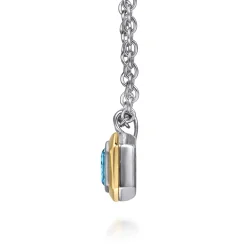 Gabriel & Co. 14K Yellow Gold and 925 Sterling Silver Bujukan Octagon Blue Topaz Pendant Necklace