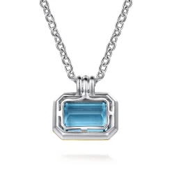 Gabriel & Co. 14K Yellow Gold and 925 Sterling Silver Bujukan Octagon Blue Topaz Pendant Necklace