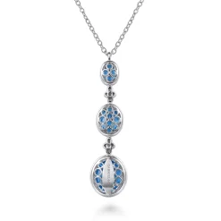 Sale Gabriel & Co. 14K Yellow Gold and 925 Sterling Silver Bujukan Triple Oval Blue Topaz Pendant Necklace