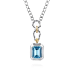 Discount Gabriel & Co. 14K Yellow Gold and 925 Sterling Silver Bujukan Blue Topaz Pendant Necklace