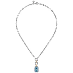 Discount Gabriel & Co. 14K Yellow Gold and 925 Sterling Silver Bujukan Blue Topaz Pendant Necklace