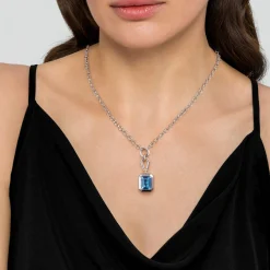 Discount Gabriel & Co. 14K Yellow Gold and 925 Sterling Silver Bujukan Blue Topaz Pendant Necklace
