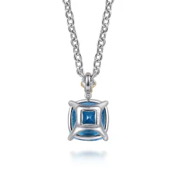 Clearance Gabriel & Co. 14K Yellow Gold and 925 Sterling Silver Bujukan Cushion Blue Topaz Pendant Necklace