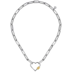 Discount Gabriel & Co. 14K Yellow Gold and 925 Sterling Silver Link Chain Bujukan Heart Necklace