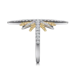 Sale Gabriel & Co. 14K Yellow Gold and 925 Sterling Silver Bujukan White Sapphire Starburst Ladies Ring