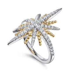 Sale Gabriel & Co. 14K Yellow Gold and 925 Sterling Silver Bujukan White Sapphire Starburst Ladies Ring