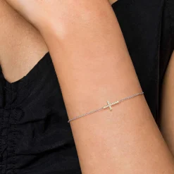 New Gabriel & Co. 14K Yellow Gold and 925 Sterling Silver Diamond Cross Chain Bracelet