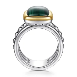 Online Gabriel & Co. 14K Yellow Gold and 925 Sterling Silver Bujukan Elongated Cushion Malachite Cocktail Ring
