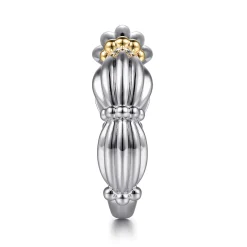 Hot Gabriel & Co. 14K Yellow Gold and 925 Sterling Silver Shrimp Texture Bujukan Wide Band