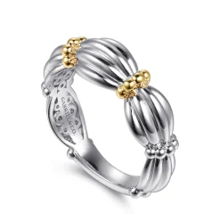 Hot Gabriel & Co. 14K Yellow Gold and 925 Sterling Silver Shrimp Texture Bujukan Wide Band
