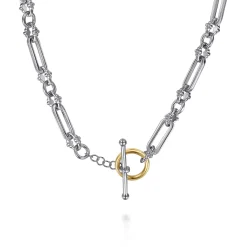 Online Gabriel & Co. 14K Yellow Gold and 925 Sterling Silver Bujukan Beaded White Sapphire Link Chain Necklace