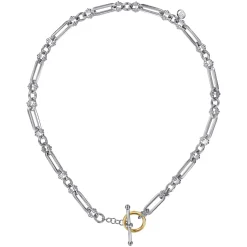 Online Gabriel & Co. 14K Yellow Gold and 925 Sterling Silver Bujukan Beaded White Sapphire Link Chain Necklace