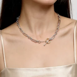 Online Gabriel & Co. 14K Yellow Gold and 925 Sterling Silver Bujukan Beaded White Sapphire Link Chain Necklace