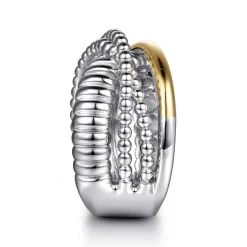 Discount Gabriel & Co. 14K Yellow Gold and 925 Sterling Silver Bujukan Beaded and Shrimp Criss Cross Ring