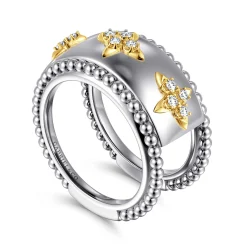 Discount Gabriel & Co. 14K Yellow Gold and 925 Sterling Silver Bujukan White Sapphire Clover Smart Ring Enhancer