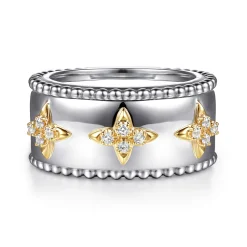 Discount Gabriel & Co. 14K Yellow Gold and 925 Sterling Silver Bujukan White Sapphire Clover Smart Ring Enhancer