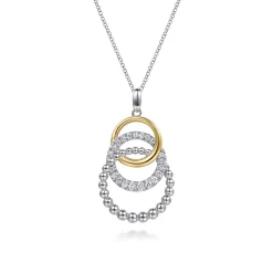 Discount Gabriel & Co. 14K Yellow Gold and 925 Sterling Silver Bujukan Beaded White Sapphire Pendant Necklace