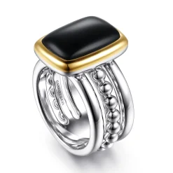 Outlet Gabriel & Co. 14K Yellow Gold and 925 Sterling Silver Bujukan Elongated Cushion Onyx Cocktail Ring