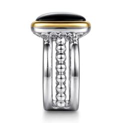 Outlet Gabriel & Co. 14K Yellow Gold and 925 Sterling Silver Bujukan Elongated Cushion Onyx Cocktail Ring
