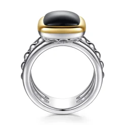 Outlet Gabriel & Co. 14K Yellow Gold and 925 Sterling Silver Bujukan Elongated Cushion Onyx Cocktail Ring