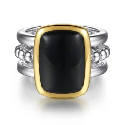 Outlet Gabriel & Co. 14K Yellow Gold and 925 Sterling Silver Bujukan Elongated Cushion Onyx Cocktail Ring
