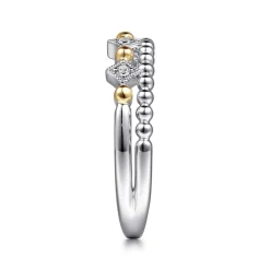 Gabriel & Co. 14K Yellow Gold and 925 Sterling Silver Bujukan Ball White Sapphire Easy Stackable Ring