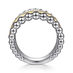 Gabriel & Co. 14K Yellow Gold and 925 Sterling Silver Bujukan Beaded White Sapphire Easy Stackable Ring