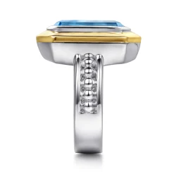 Best Gabriel & Co. 14K Yellow Gold and 925 Sterling Silver Bujukan Octagon Blue Topaz Cocktail Ring