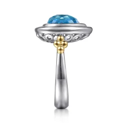 Clearance Gabriel & Co. 14K Yellow Gold and 925 Sterling Silver Bujukan Pear Blue Topaz Cocktail Ring
