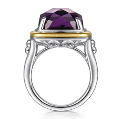 Clearance Gabriel & Co. 14K Yellow Gold and 925 Sterling Silver Bujukan Cushion Amethyst Cocktail Ring