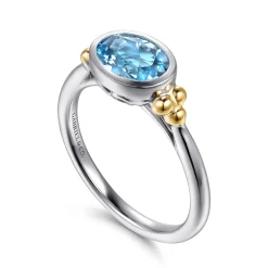 New Gabriel & Co. 14K Yellow Gold and 925 Sterling Silver Bujukan Blue Topaz Solo Ring