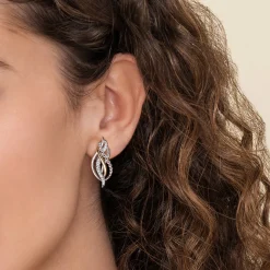 Online Gabriel & Co. 14K Yellow Gold and 925 Sterling Silver Bujukan Multi Rows White Sapphire Stud Earrings