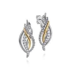 Online Gabriel & Co. 14K Yellow Gold and 925 Sterling Silver Bujukan Multi Rows White Sapphire Stud Earrings