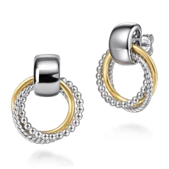New Gabriel & Co. 14K Yellow Gold and 925 Sterling Silver Bujukan Interlocking Circle Door Knocker Stud Earrings