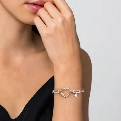 Gabriel & Co. 14K Yellow Gold and 925 Sterling Silver Link Chain Bujukan Heart Bracelet