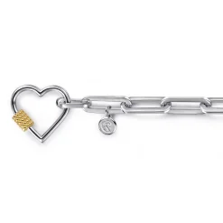 Gabriel & Co. 14K Yellow Gold and 925 Sterling Silver Link Chain Bujukan Heart Bracelet