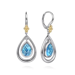 Online Gabriel & Co. 14K Yellow Gold and 925 Sterling Silver Bujukan Pear Blue Topaz Leverback Drop Earrings