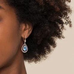 Online Gabriel & Co. 14K Yellow Gold and 925 Sterling Silver Bujukan Pear Blue Topaz Leverback Drop Earrings