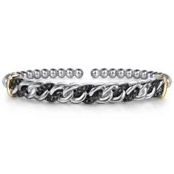 Best Gabriel & Co. 14K Yellow Gold and 925 Sterling Silver Bujukan Black Spinel Cuban Link Bangle