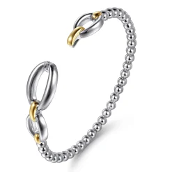 Hot Gabriel & Co. 14K Yellow Gold and 925 Sterling Silver Bujukan Beaded Link Closed Bangle Bracelet
