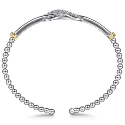 Gabriel & Co. 14K Yellow Gold and 925 Sterling Silver Bujukan White Sapphire Infinity Cuff Bracelet