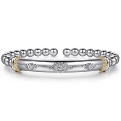Clearance Gabriel & Co. 14K Yellow Gold and 925 Sterling Silver Bujukan White Sapphire Split Bangle Bracelet