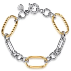 Discount Gabriel & Co. 14K Yellow Gold and 925 Sterling Silver Hollow Link Chain Bracelet